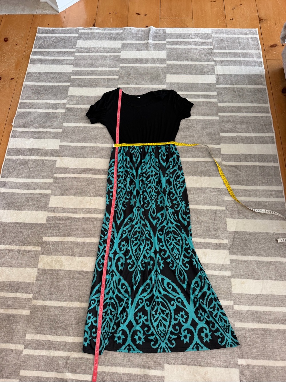 Black and Teal Patterned Maxi Dress